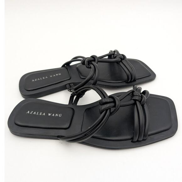Azalea Wang Stetson Tubular Straps Knot Flat Sandals Women's Black Size US6 - Picture 4 of 10